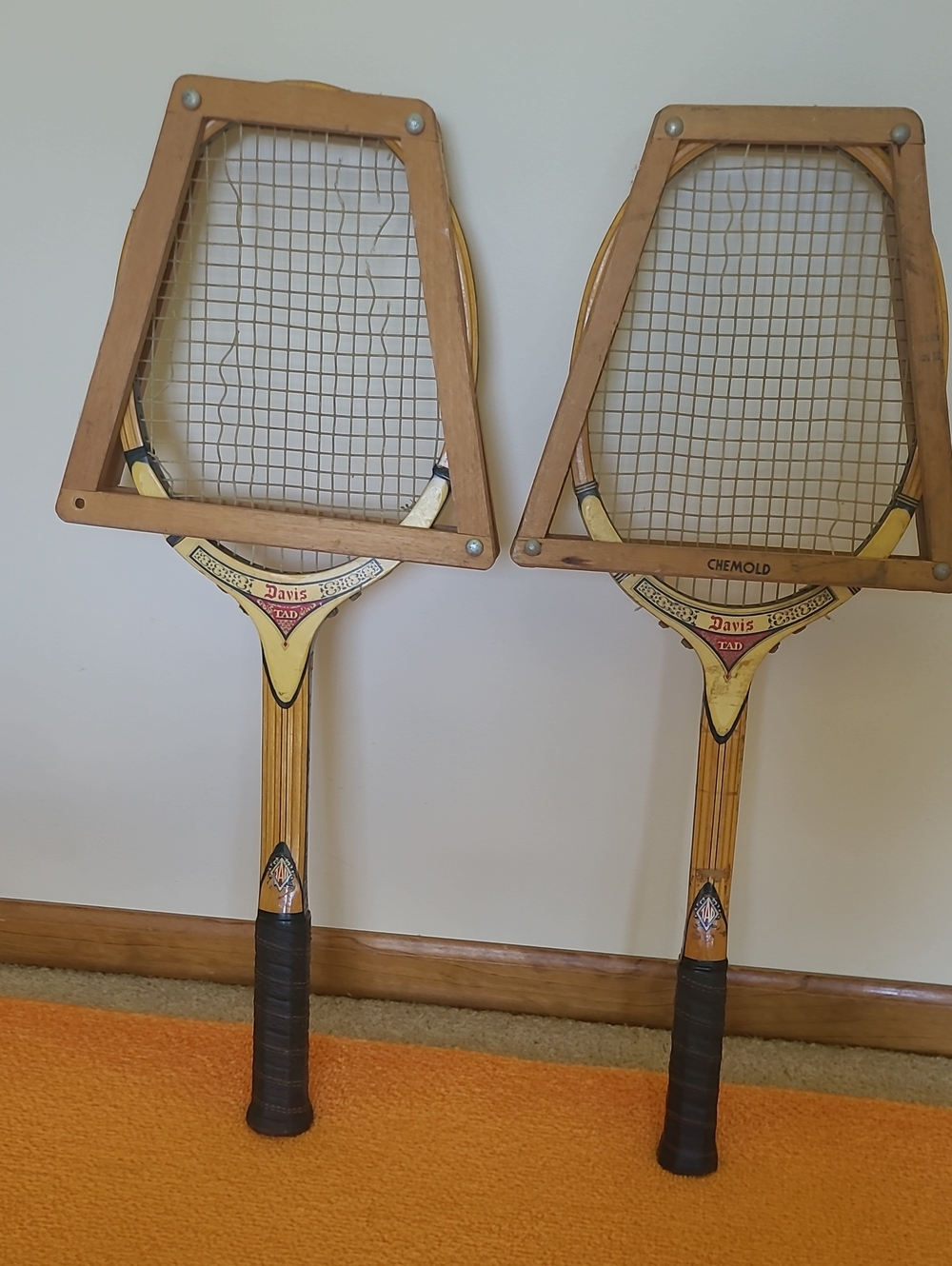 Davis TAD Vintage Wooden Tennis Racket - Yellow Accent